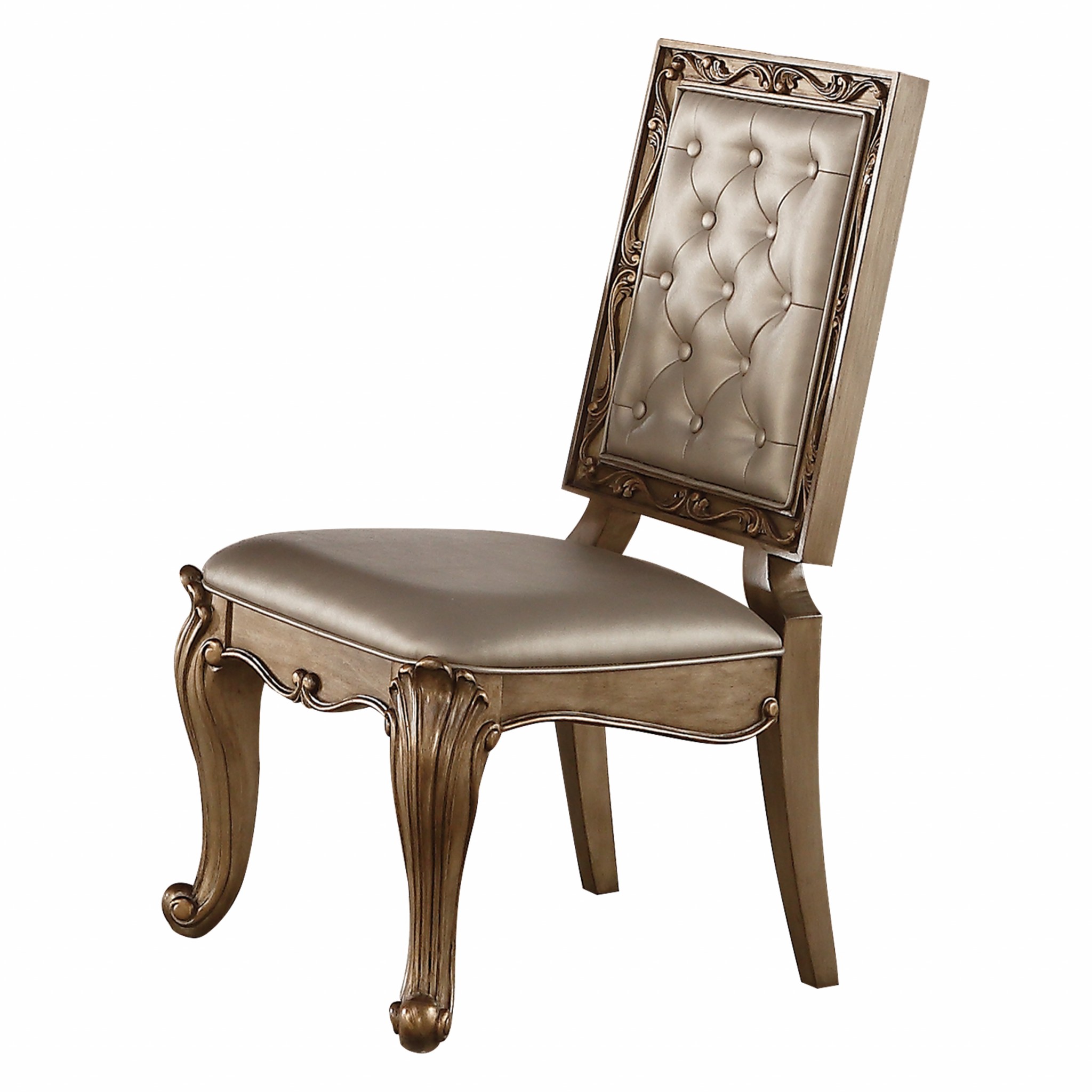 24" X 20" X 40" 2pc Champagne Leatherette And Antique Gold Side Chair