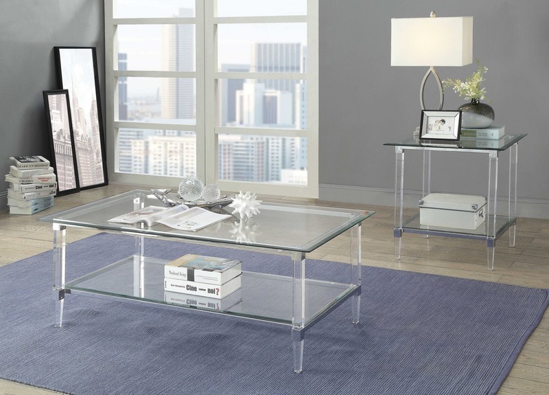 48" X 26" X 18" Clear Acrylic, Chrome And Clear Glass Coffee Table