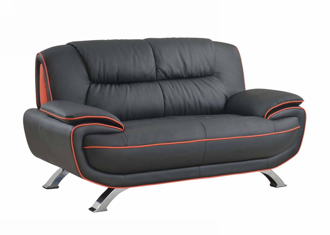 40" Sleek Black Leather Loveseat