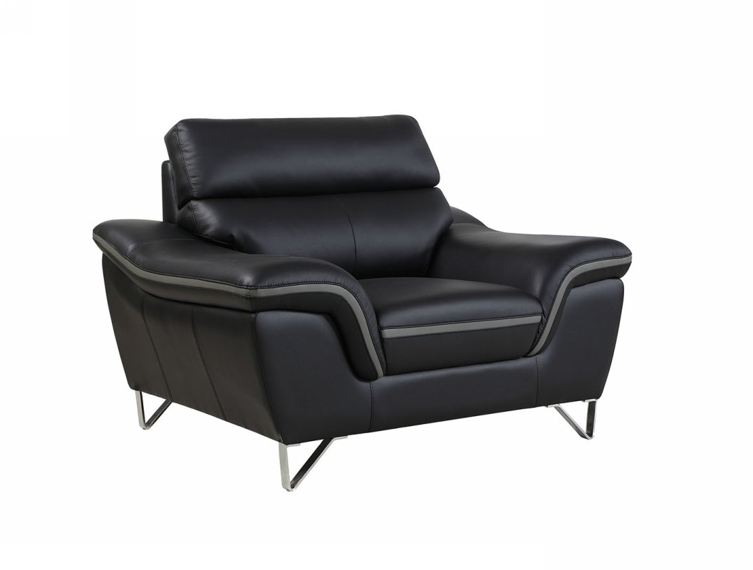 36" Black Contemporary Leather Loveseat