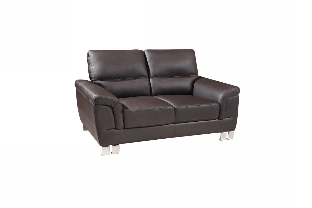 37" Modern Brown Leather Loveseat