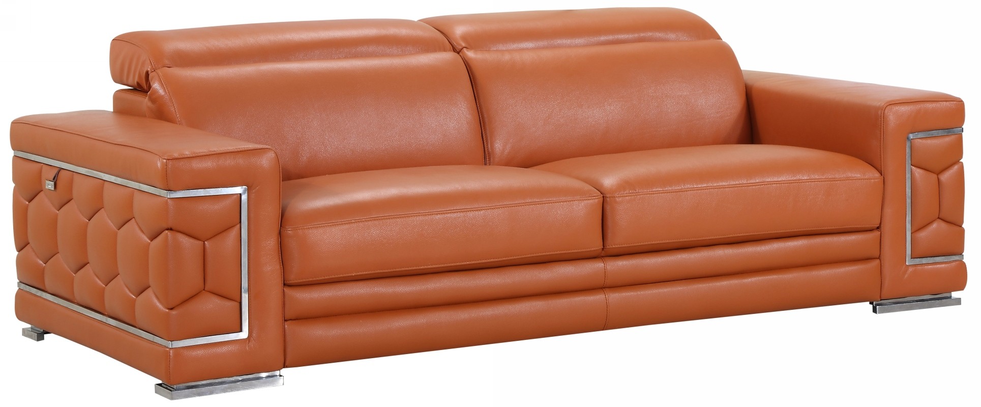 89" Sturdy Camel Leather Sofa