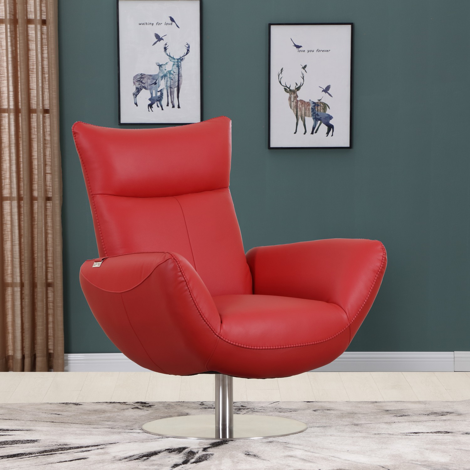 43" Red Contemporary Leather Lounge Chair