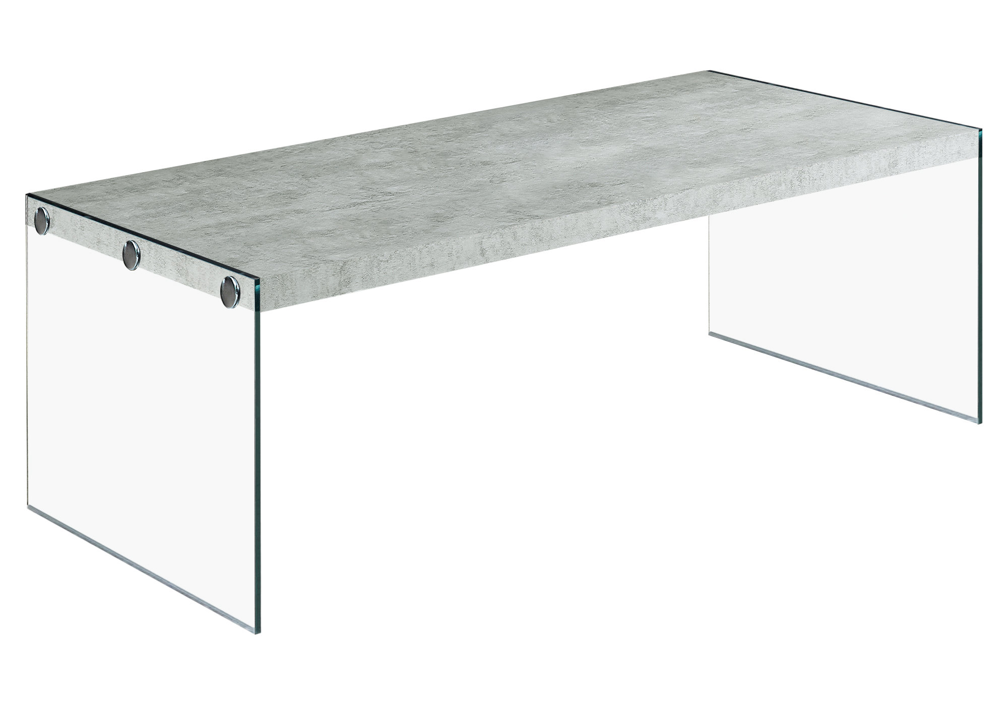 22" x 44" x 16" Grey Cement Tempered Glass Coffee Table