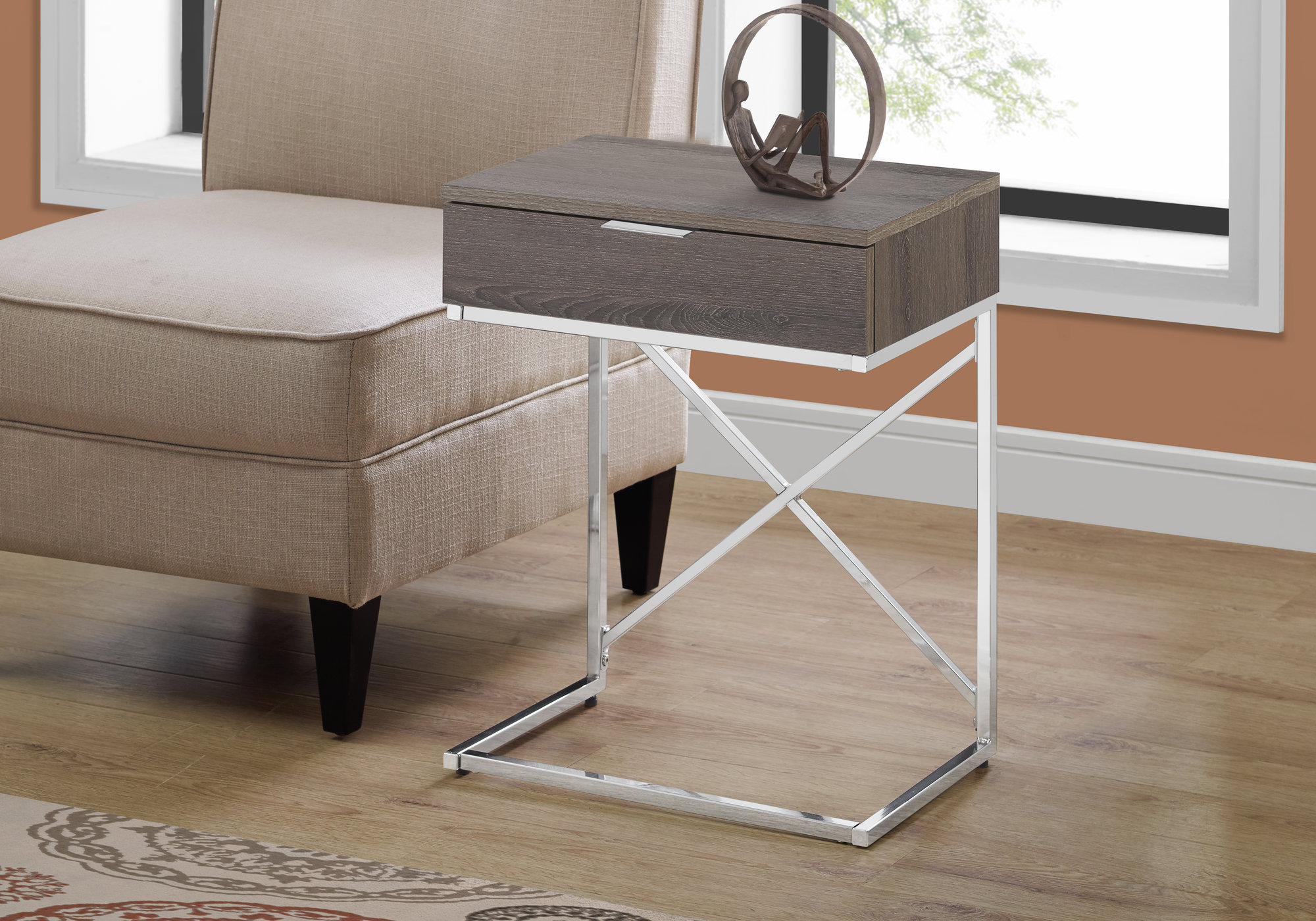 18.2" x 12.8" x 23.5" Dark Taupe Particle Board Metal Accent Table