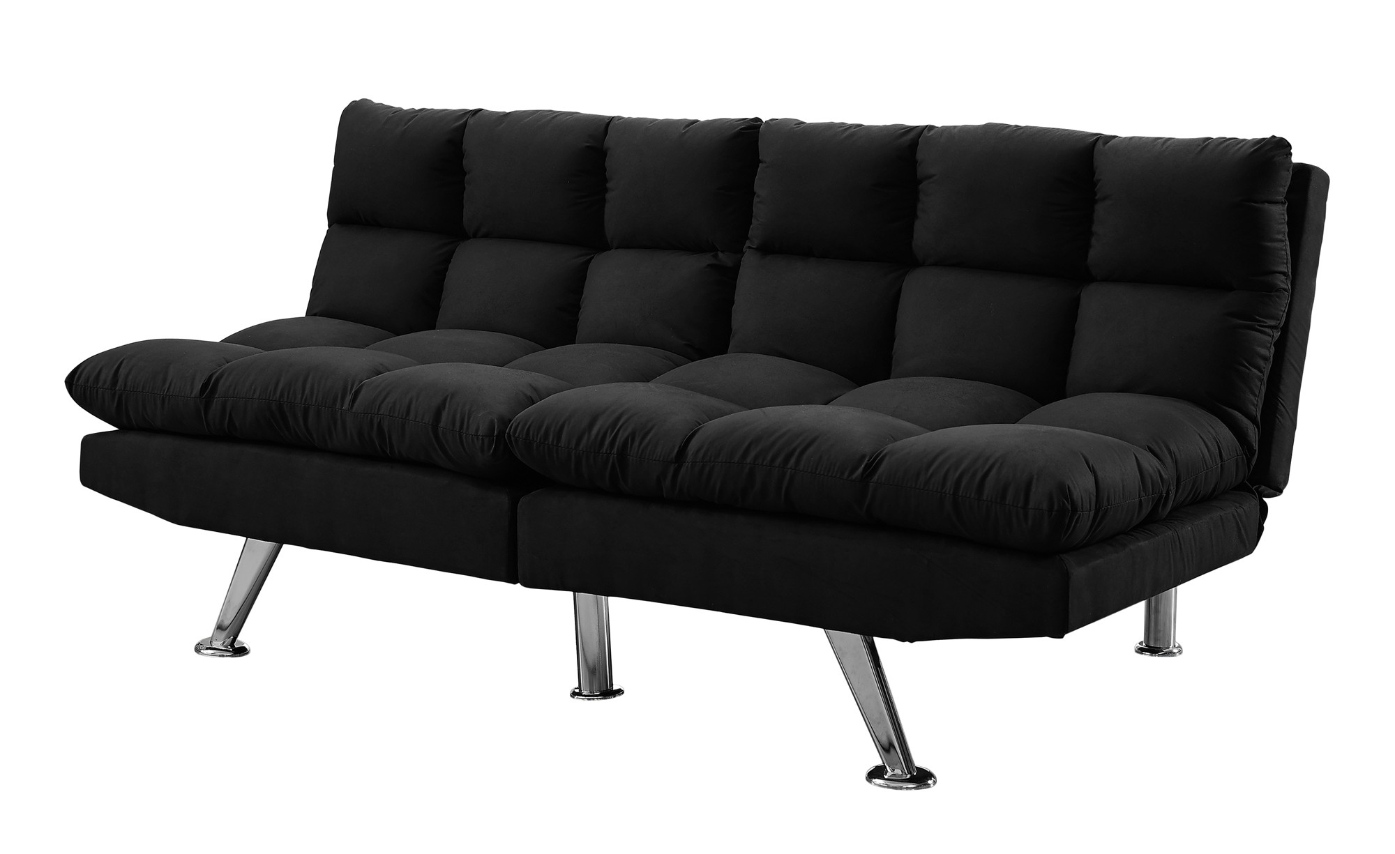 38" x 70" x 33" Black Foam Metal Solid Wood MicroSuede Futon Split Back Convertible Sofa