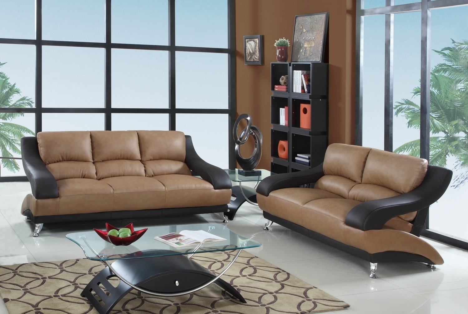 62 X 37 X 43 Modern Two Tone Leather Sofa And Loveseat