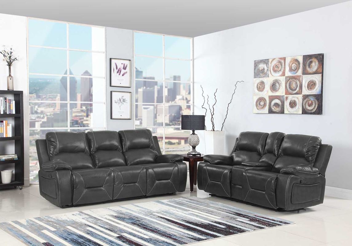89" X 40" X 40" Modern Gray Leather Sofa And Loveseat