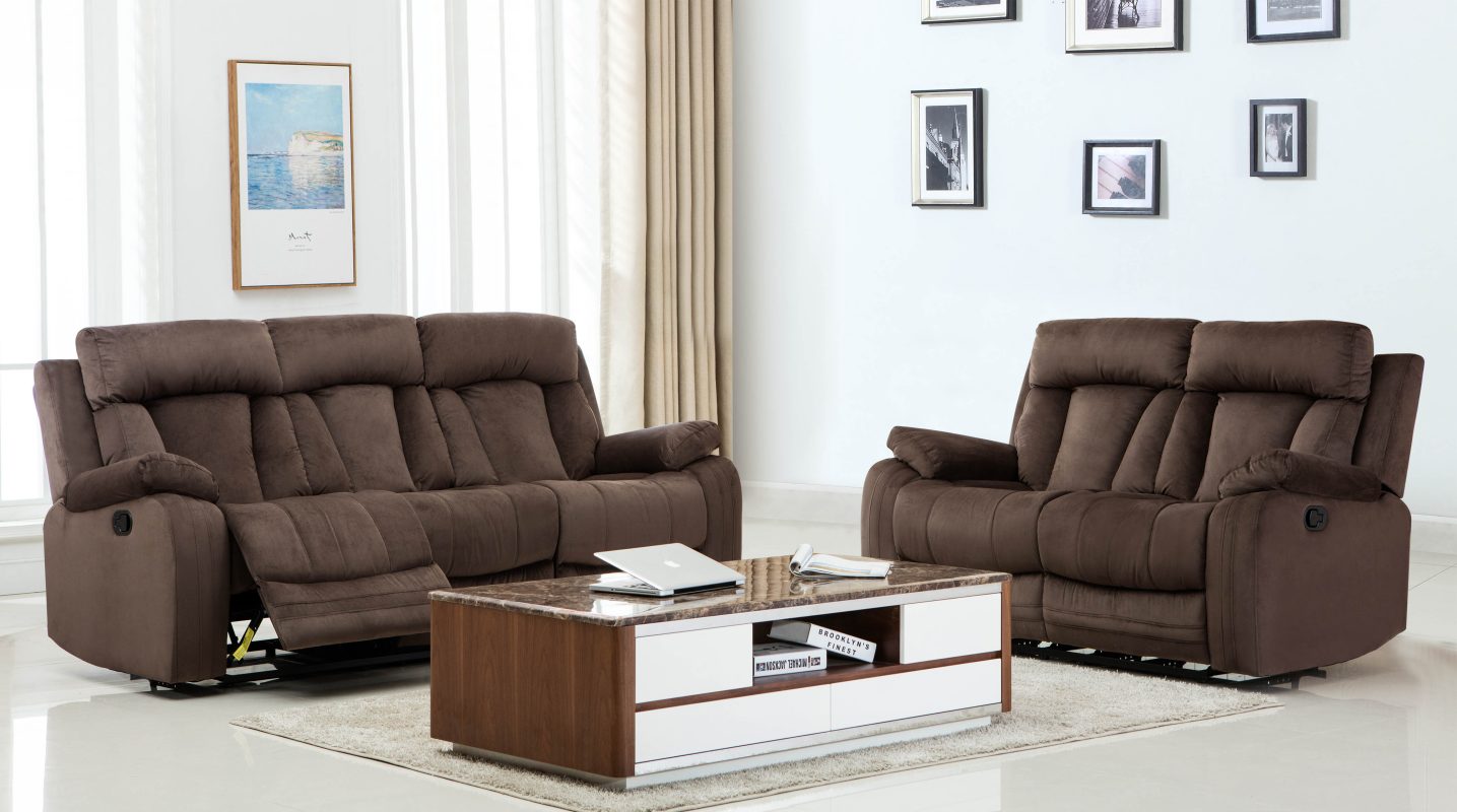 84" X 38" X 40" Modern Brown Leather Sofa And Loveseat