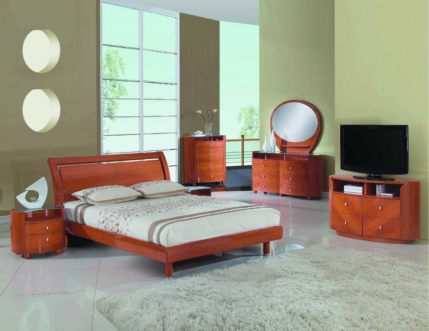 86" X 91" X 41" 4pc Eastern King Modern Cherry High Gloss Bedroom Set