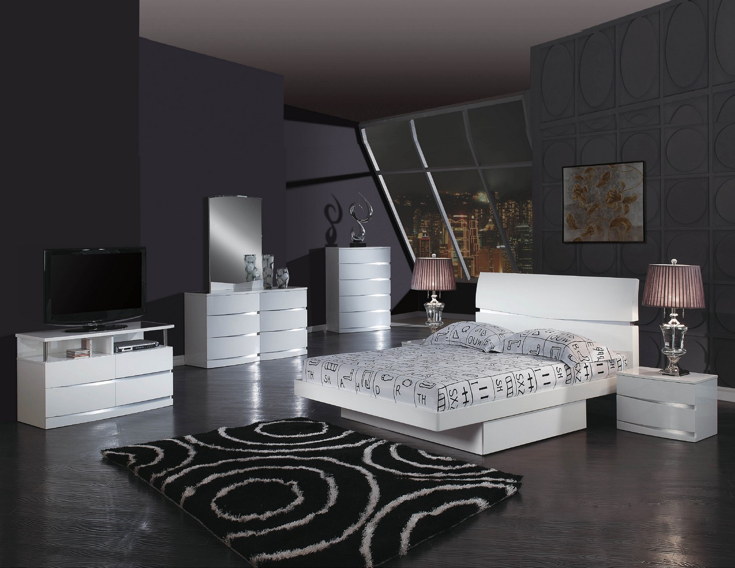 79" X 80" X 42.5" 4pc Eastern King Modern White High Gloss Bedroom Set