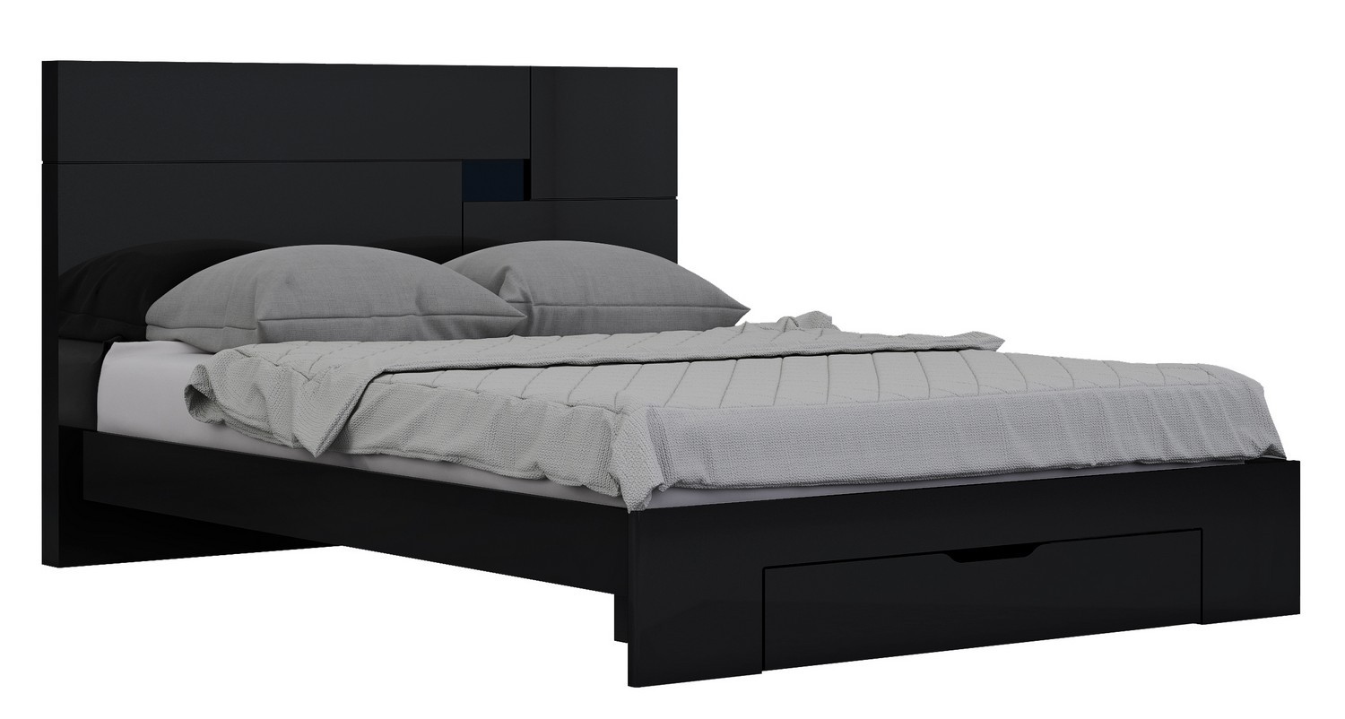 72" X 85" X 43" 4pc California King Modern Black High Gloss Bedroom Set