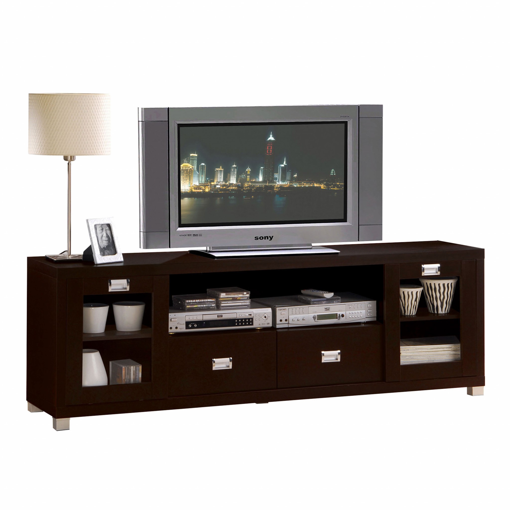 15" X 69" X 23" Espresso Wood Veneer (Paper) TV Stand