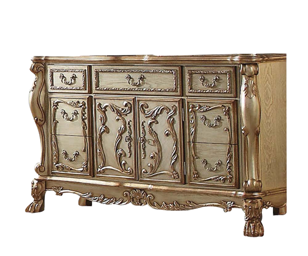 20" X 66" X 38" Gold Patina Bone Wood Poly Resin Dresser/Server