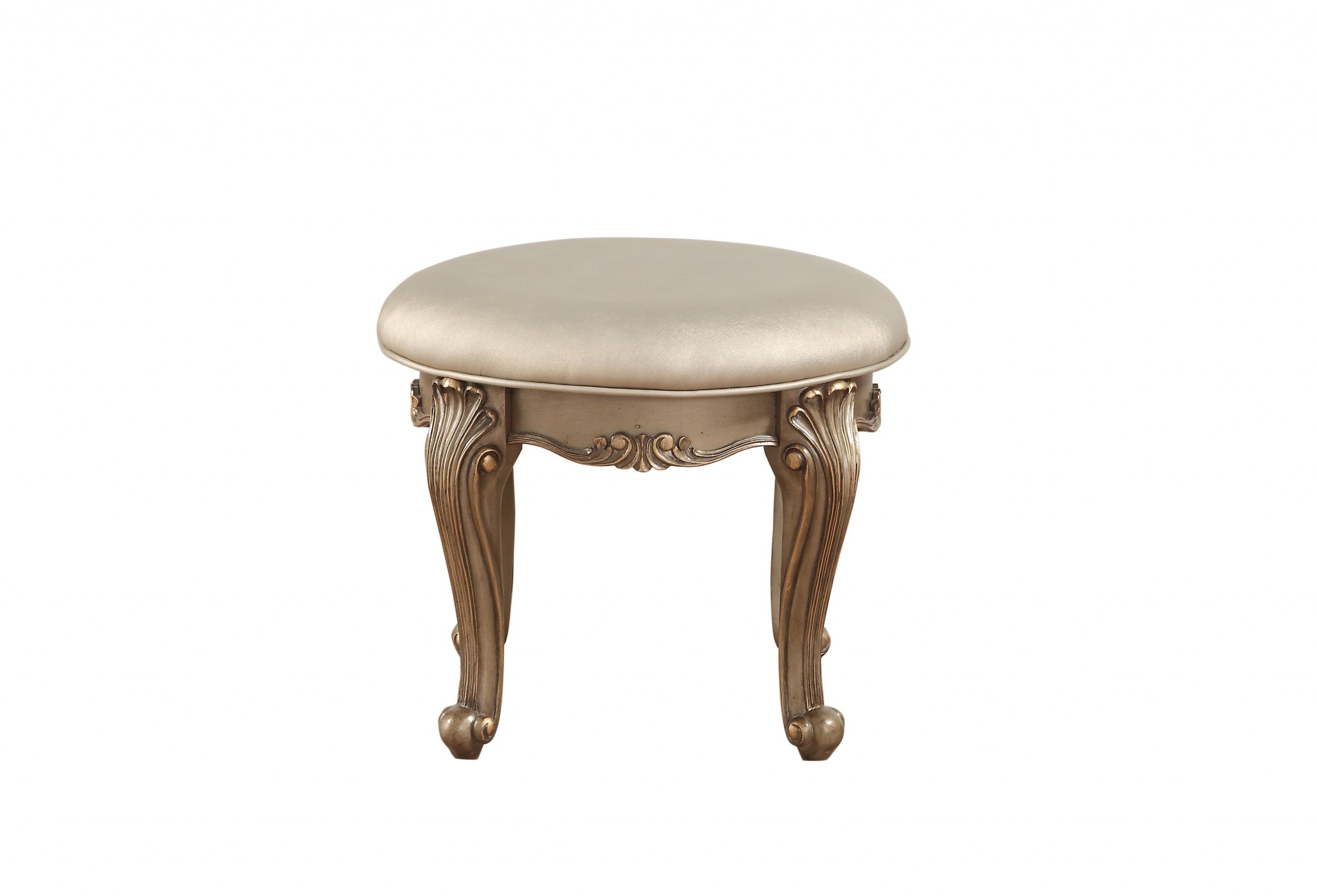 19" X 19" X 18" Champagne Faux Leather Vanity Stool