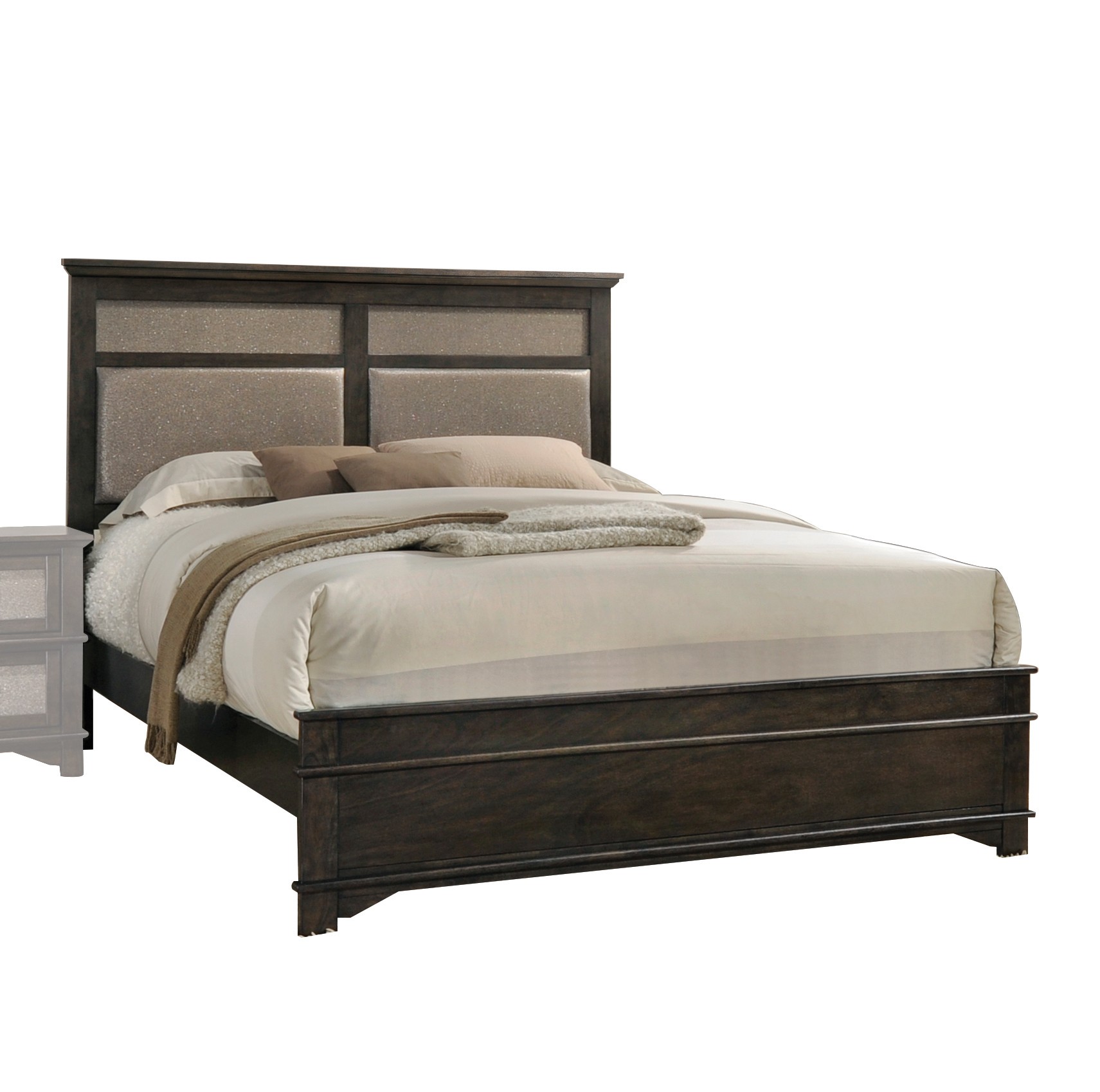 81" X 85" X 52" Copper PU Dark Walnut Wood Upholstery King Bed