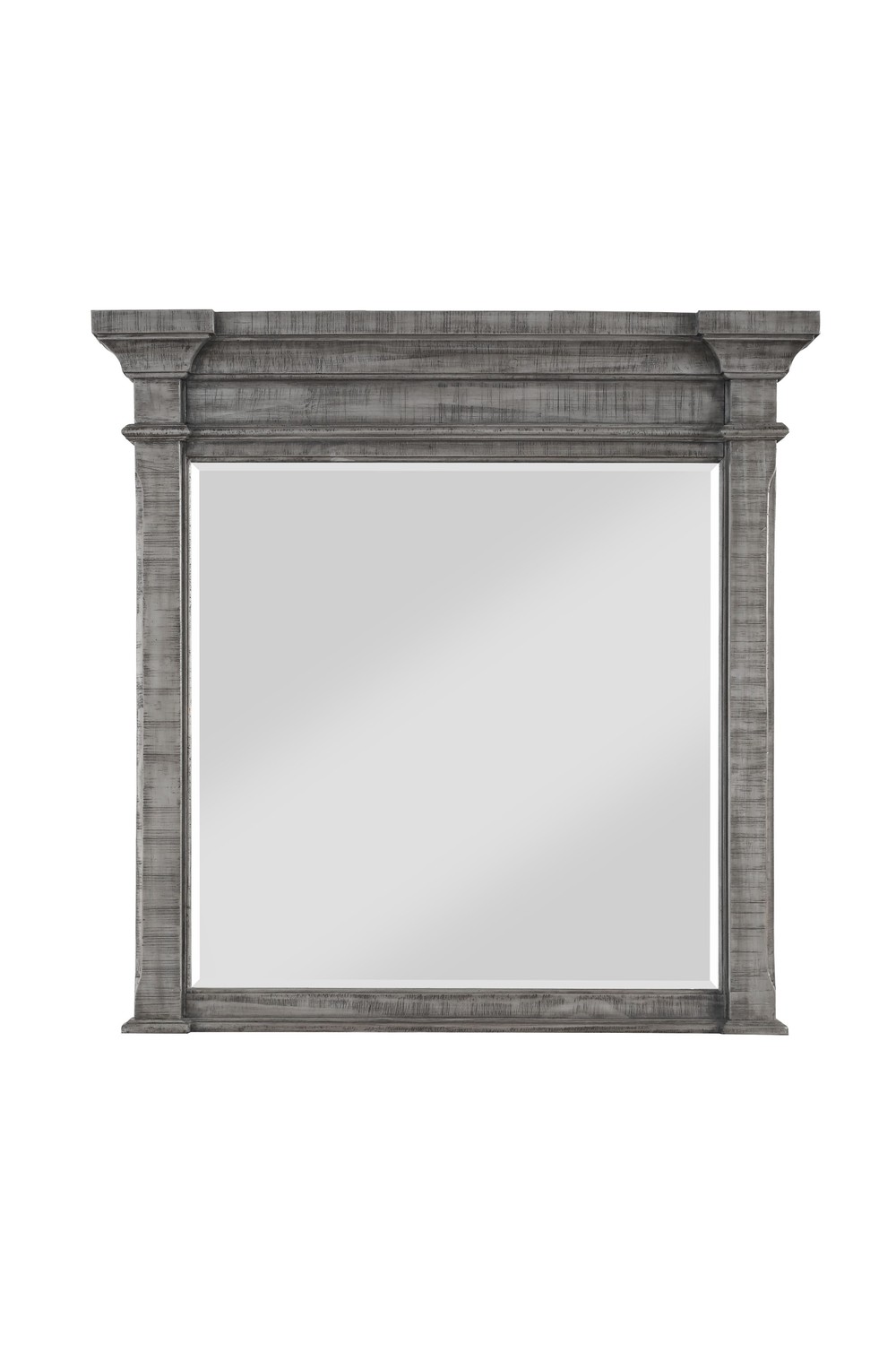 Weathered Wood Finish Wall Mirror with Molded Bevel Frame