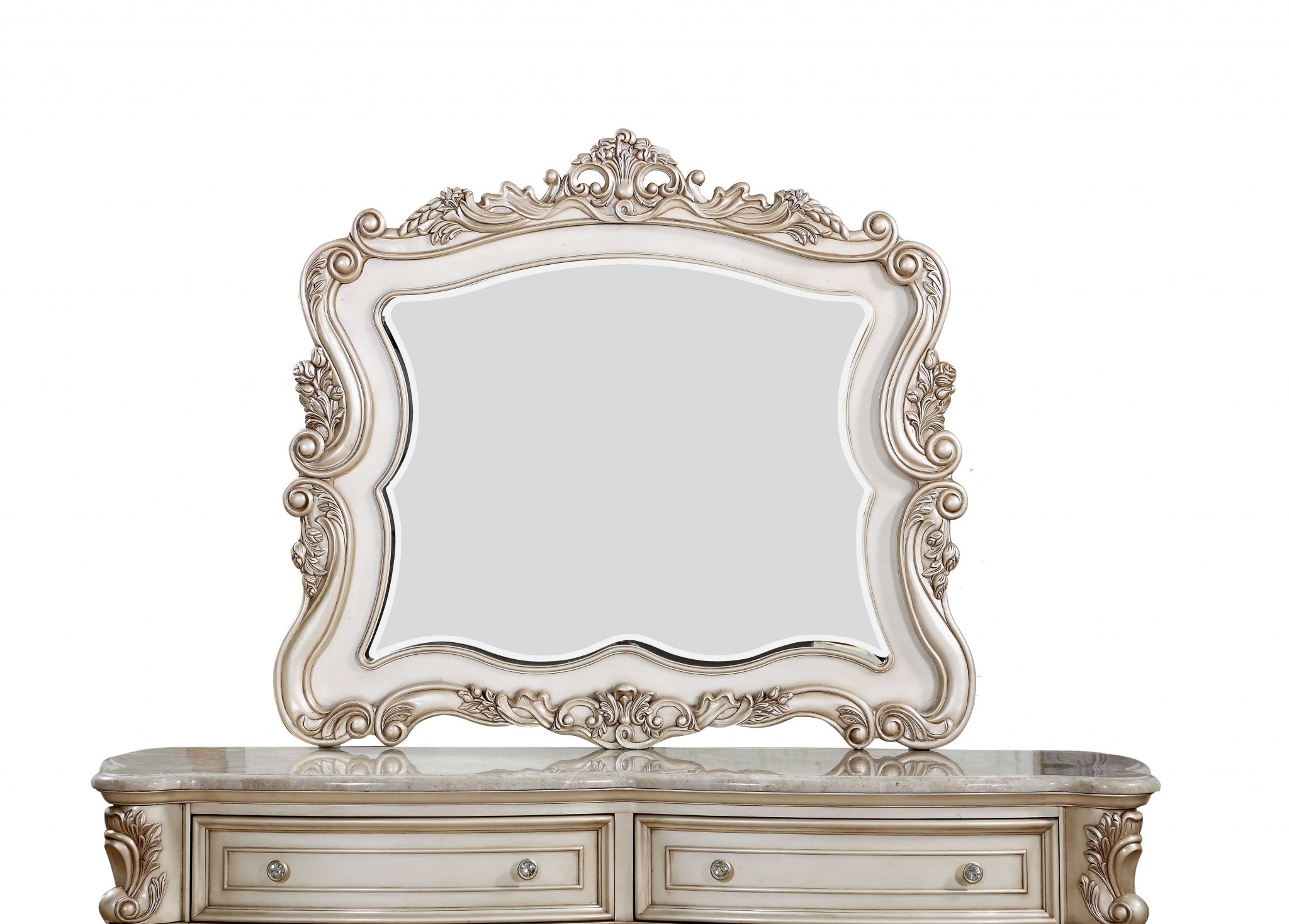 2" X 50" X 44" Antique White Wood Mirror
