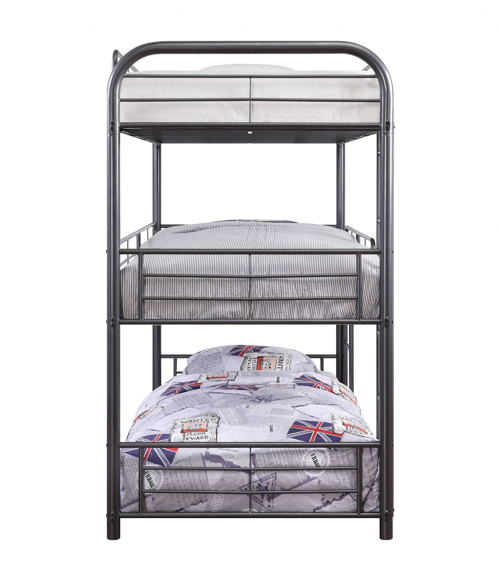 57" X 79" X 74" Gunmetal Metal Triple Bunk Bed - Full