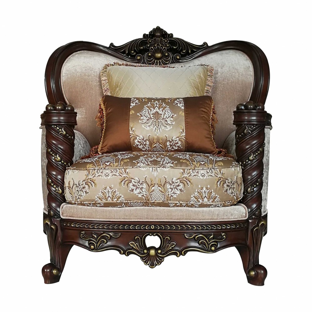 37" X 46" X 49" Fabric Dark Walnut Upholstery Wood Leg/Trim Chair w/2 Pillows
