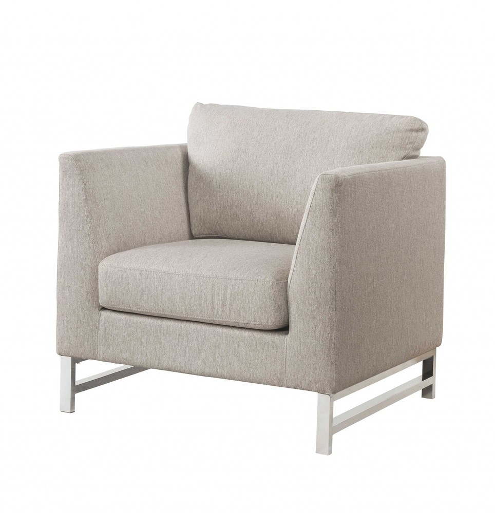35" X 38" X 36" Beige Linen Upholstery Metal Leg Chair