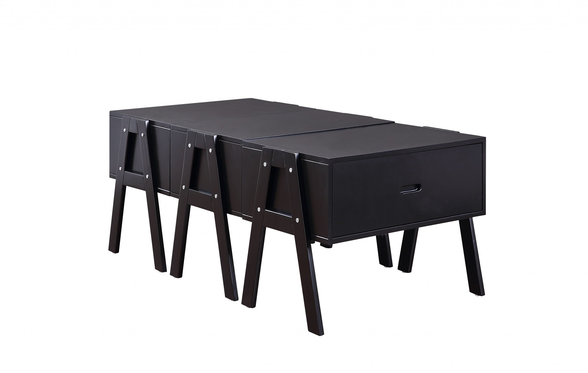 Sleek Black Rectangular Convertible Coffee Table