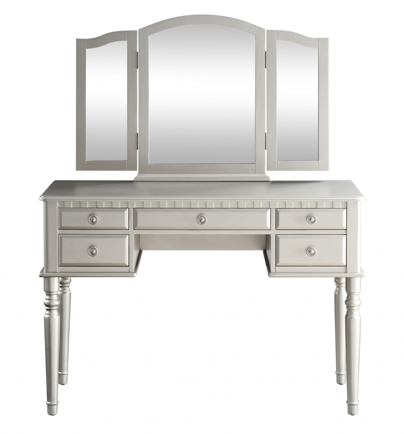 19" X 43" X 54" PU Silver Wood Mirror Upholstered (Seat) Vanity Set
