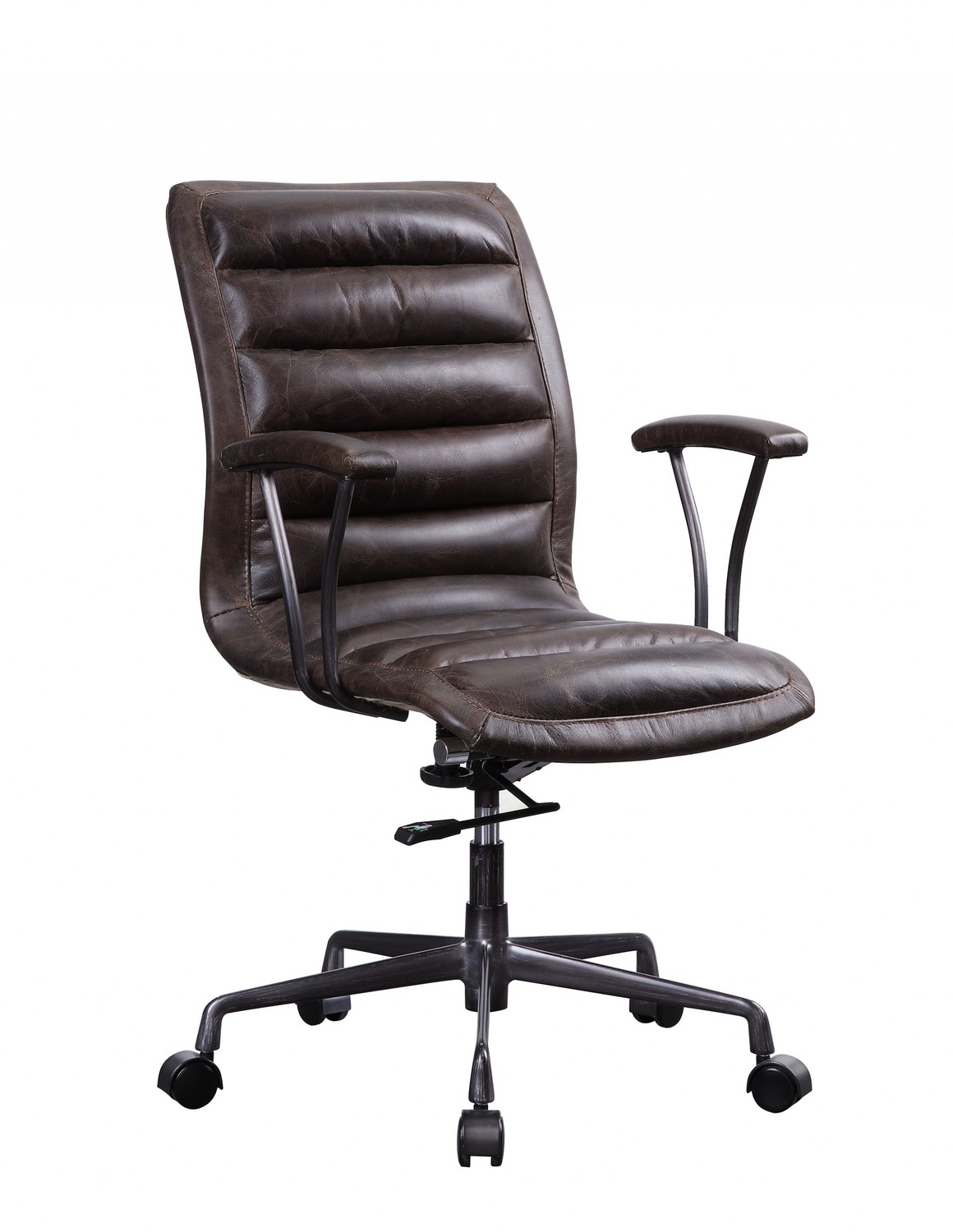 28" X 25" X 38" Distress Chocolate Top Grain Leather Metal Upholstered (Seat) Casters Engineered Wood Executive Office Chair