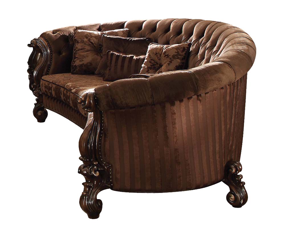 55" X 109" X 39" Brown Velvet Cherry Oak Upholstery Poly Resin Sofa w/5 Pillows