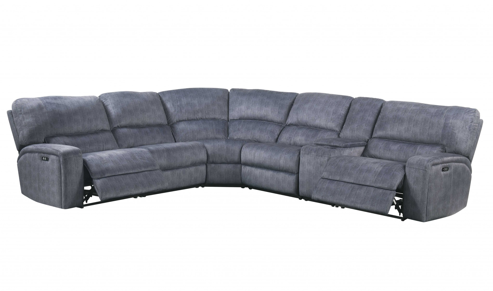 138" X 127" X 41" Slate Blue Velvet Upholstery Metal Reclining Mechanism Sectional Sofa (Power Motion)