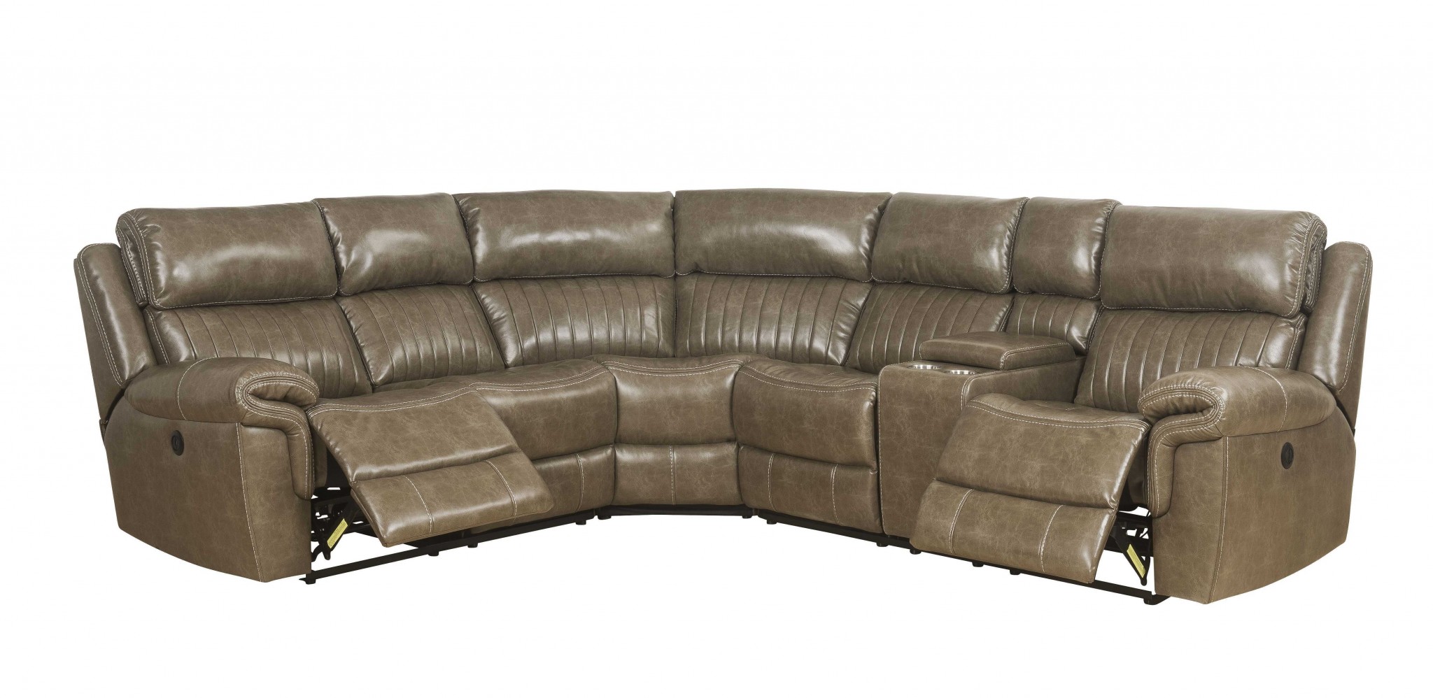 88" X 101" X 41" Taupe Leather-Gel Upholstery Metal Reclining Mechanism Sectional Sofa (Power Motion)