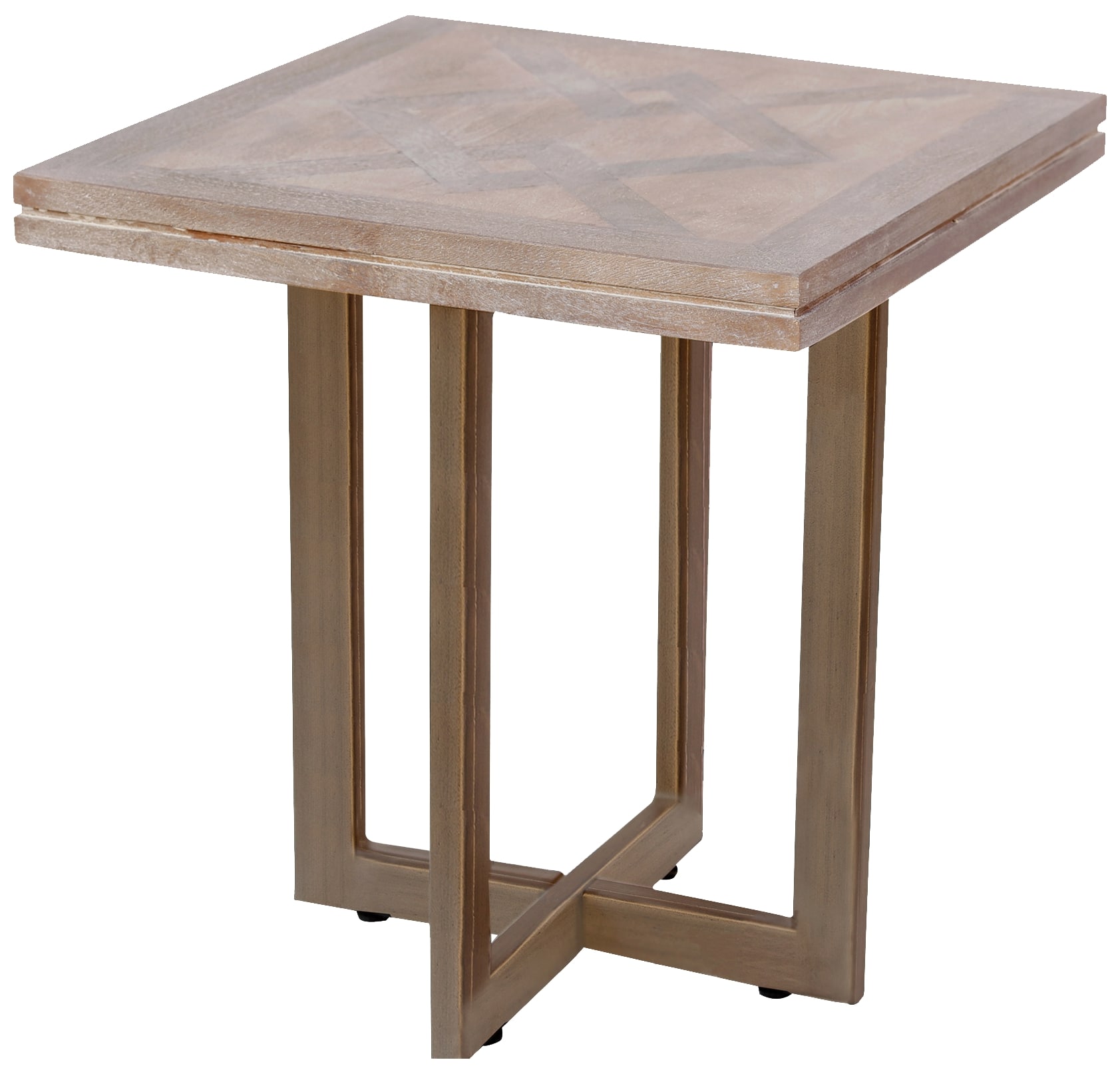 22" x 22" x 24" Wood Cream and Gold Contemporary End Table