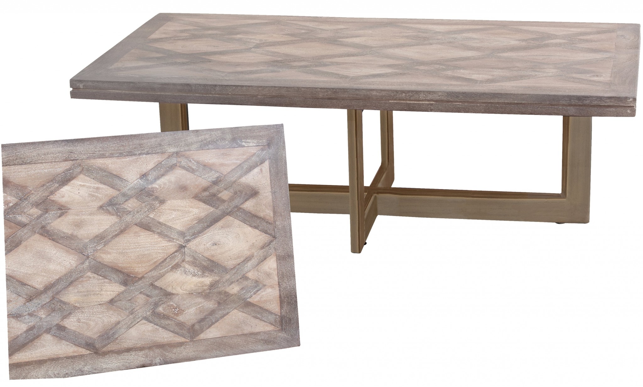 58" x 28" x 18" Wood Cream and Gold Contemporary Coffee Table