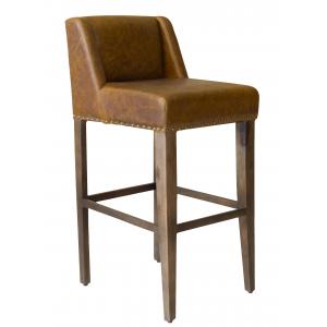 21" x 48" x 39.5" Leather and Wood Brown Modern Contemporary Bar Stool