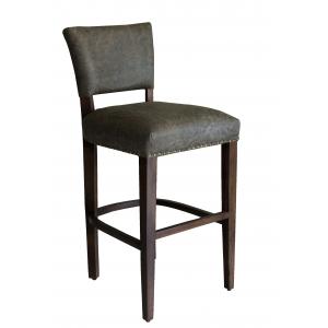 19.5" x 21" x 44.5" Leather and Wood Stonewash Brown Contemporary Bar Stool