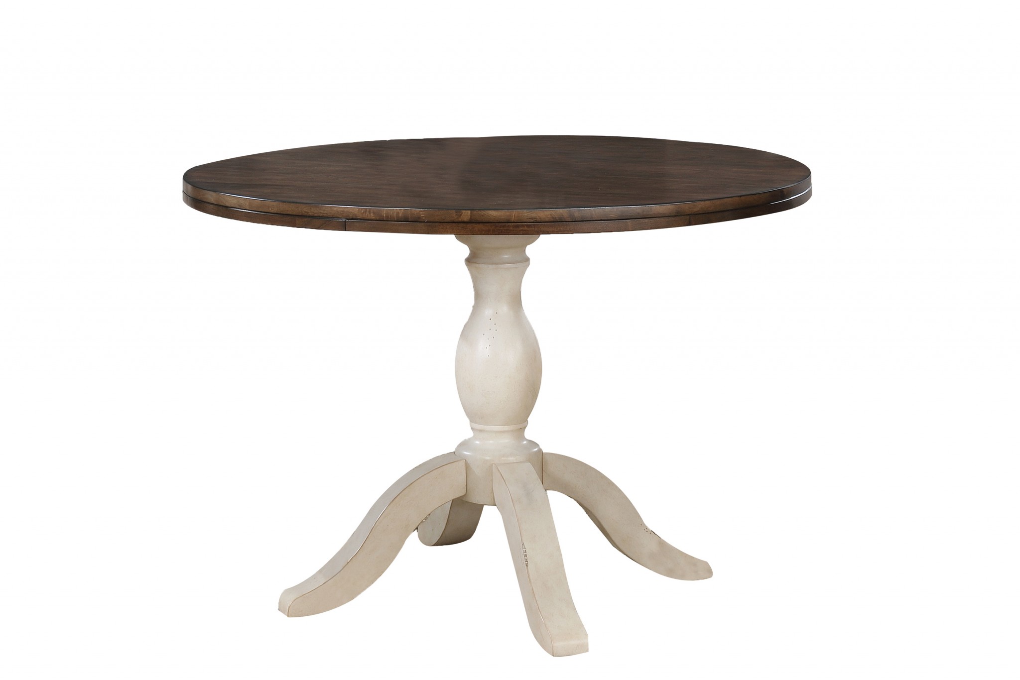 42" X 42" X 30" Walnut Antique White Finish Rubberwood Hardwood Round Pedestal Table