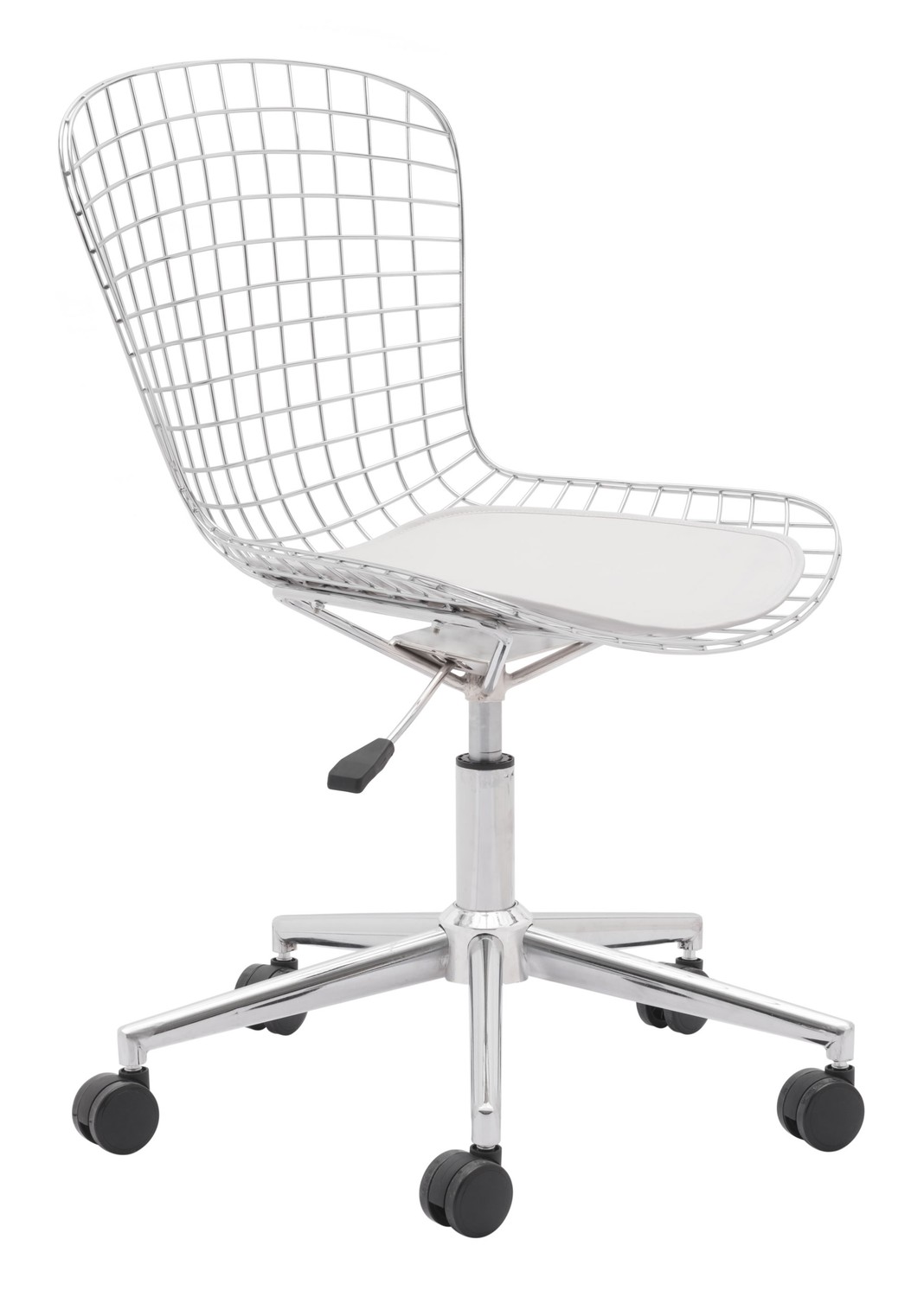 23.2" x 23.2" x 33.1" Chrome w/ White, Leatherette, Chromed Steel, Office Chair w/ Cushion