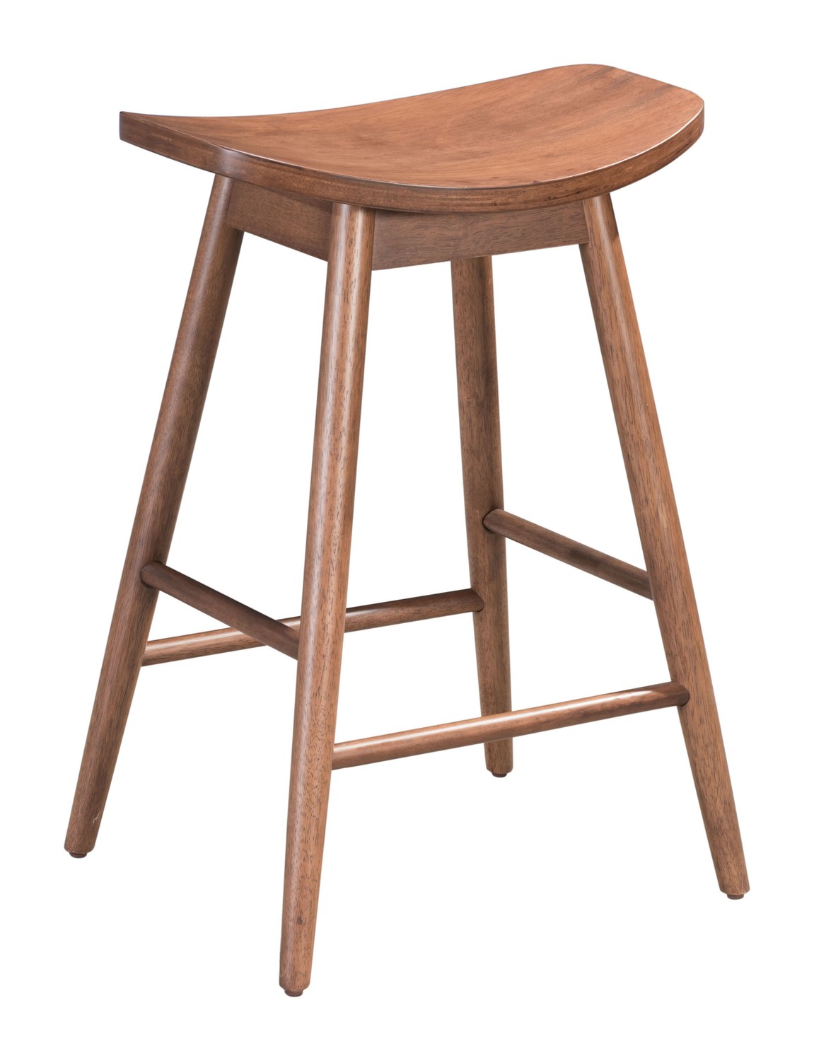 18.7" x 15.2" x 27" Walnut, Wood Veneer, Rubberwood, Counter Stool - Set of 2