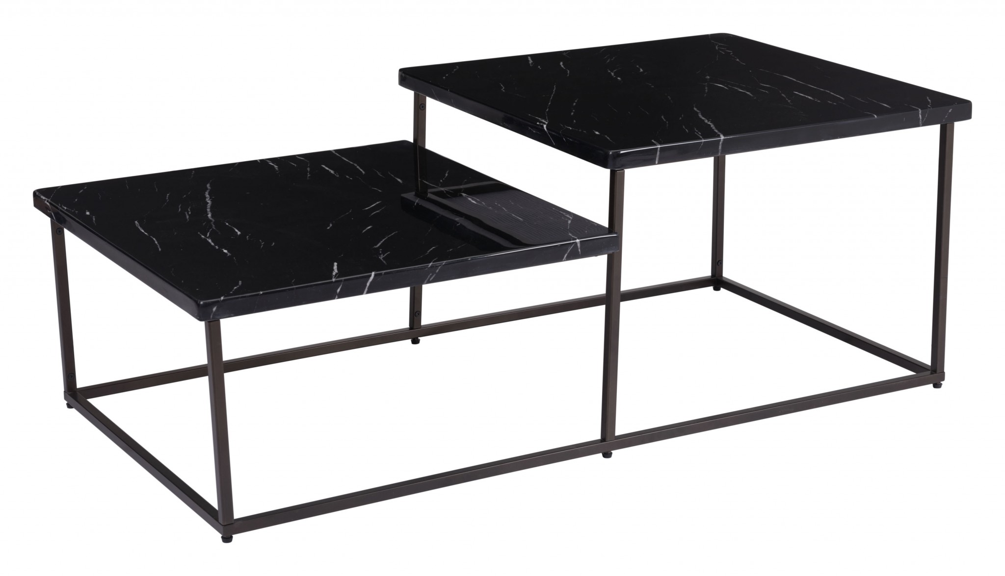 Modern Bi-Level Coffee Table with Black Stone Finish