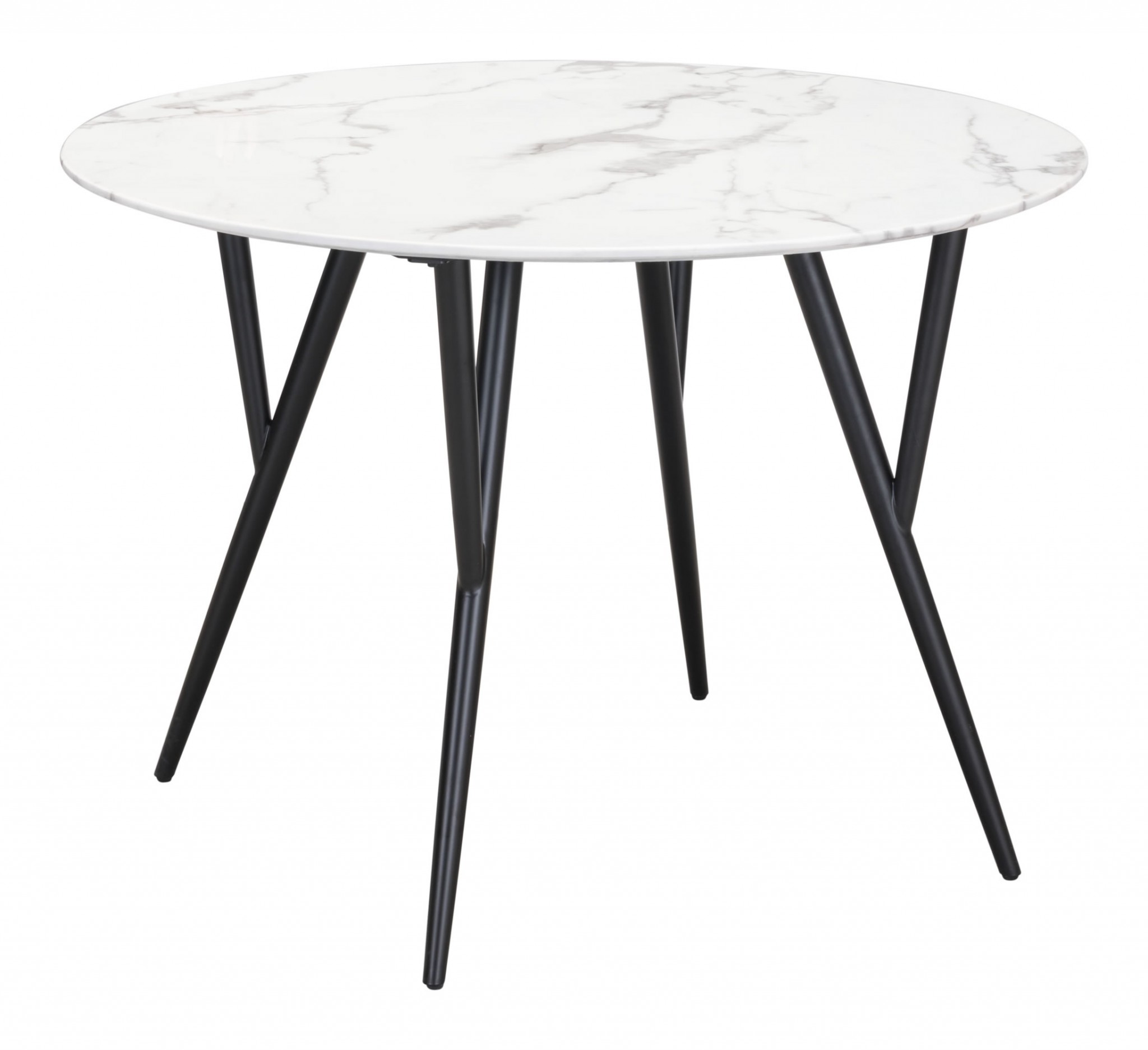 42.1" x 42.1" x 29.9" Stone & Matte Black, Faux Marble, Steel, Dining Table
