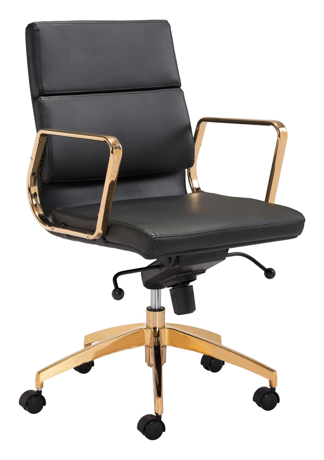 24" x 24" x 37.4" Black & Gold, Leatherette, Brass-plated Steel, Low Back Office Chair