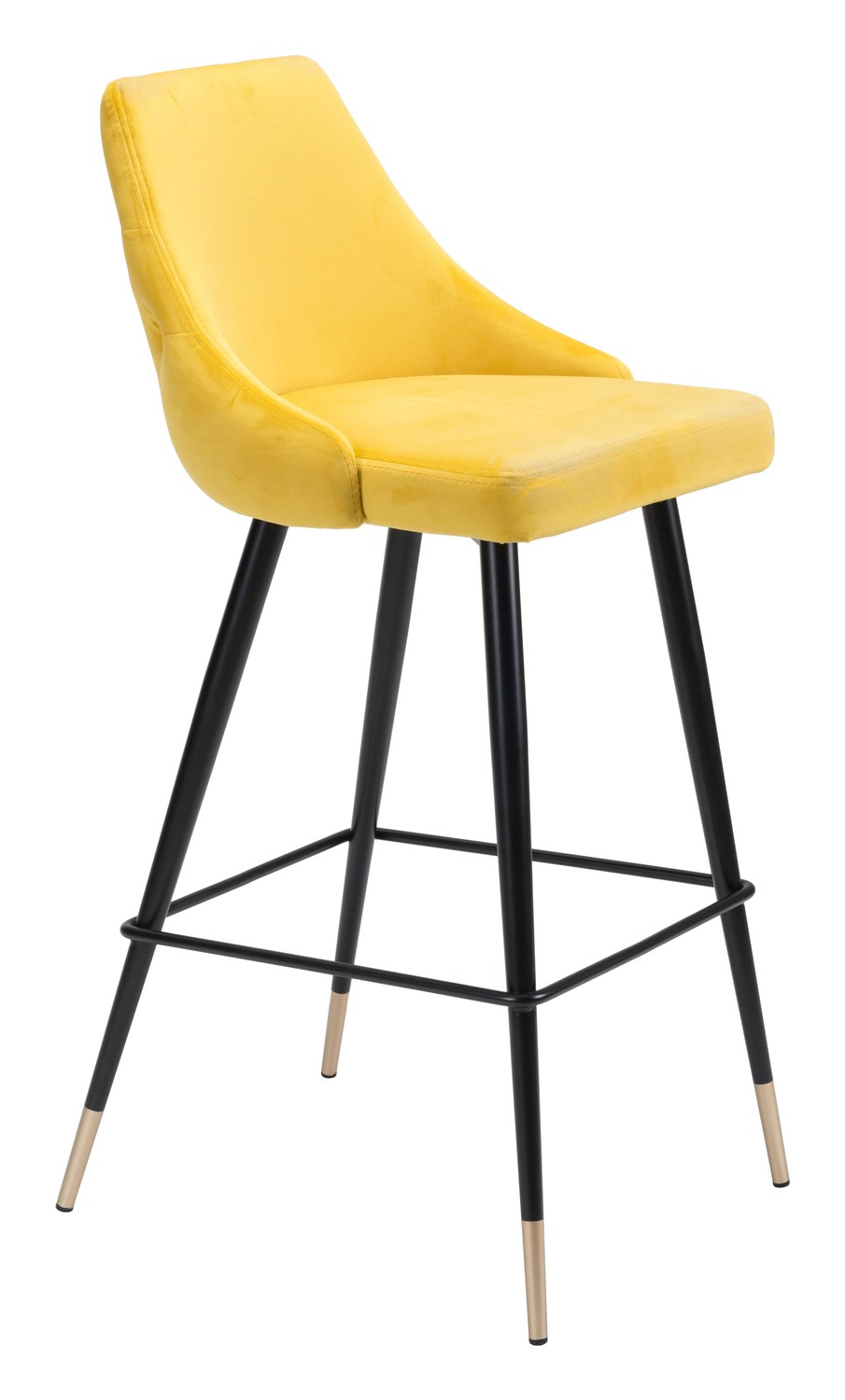 18.5" x 20.9" x 40.6" Yellow, Velvet, Stainless Steel, Bar Chair