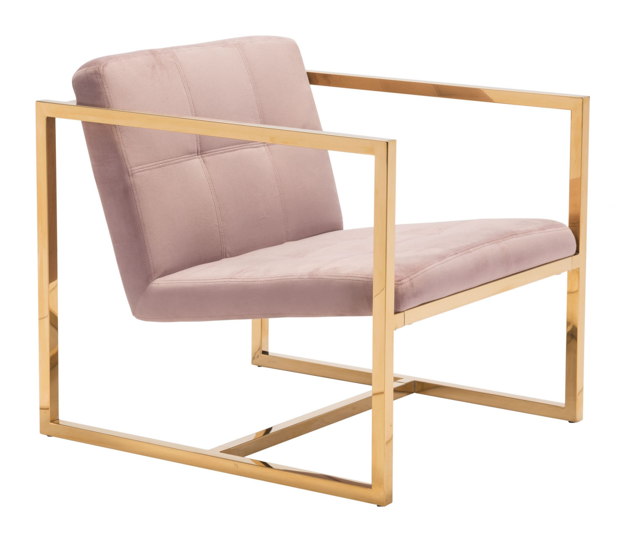 24.8" x 28.3" x 25.8" Pink Velvet Chromed Steel Arm Chair