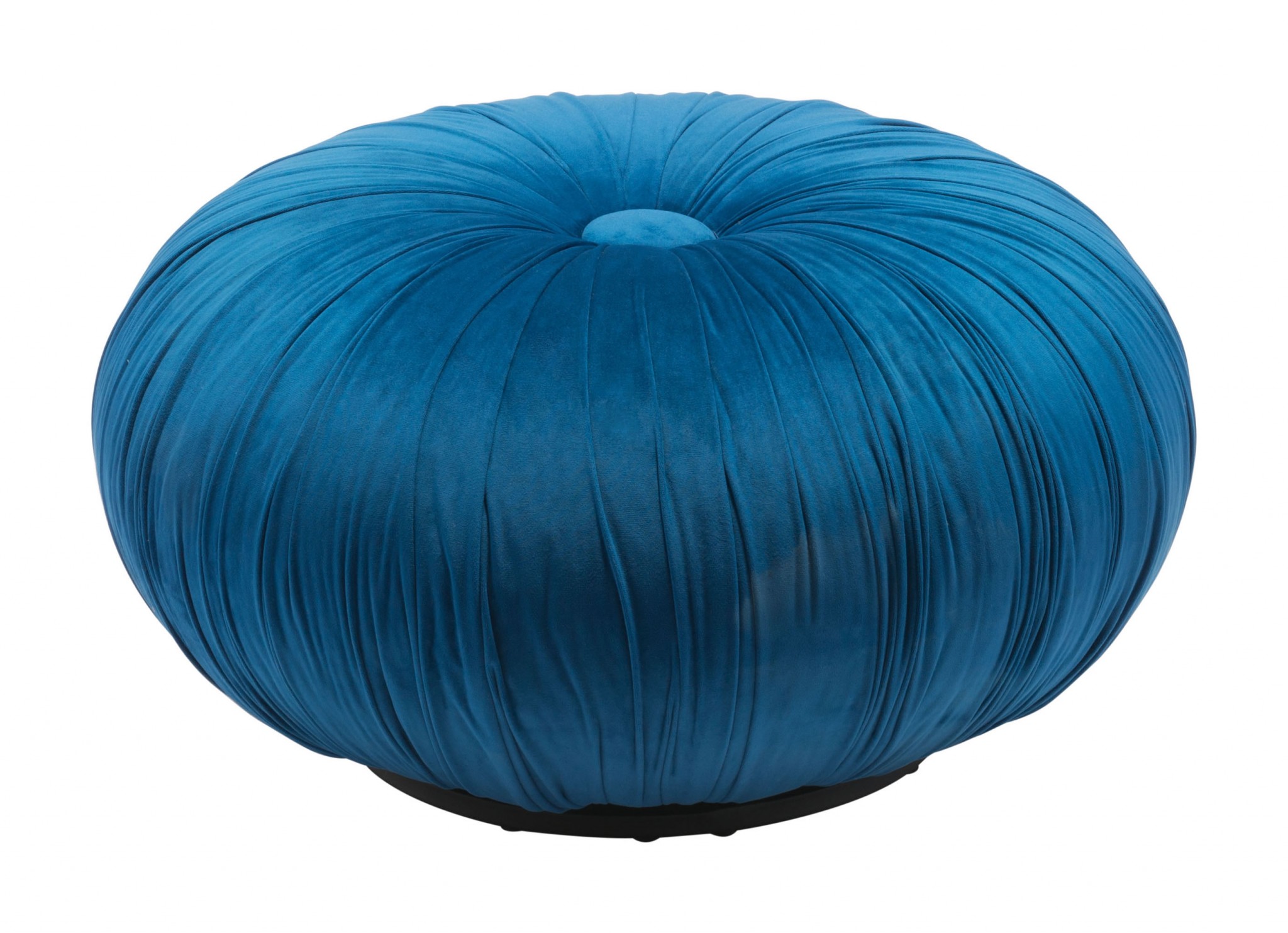 25.6" x 25.6" x 13.6" Blue, Velvet, Wood, Ottoman