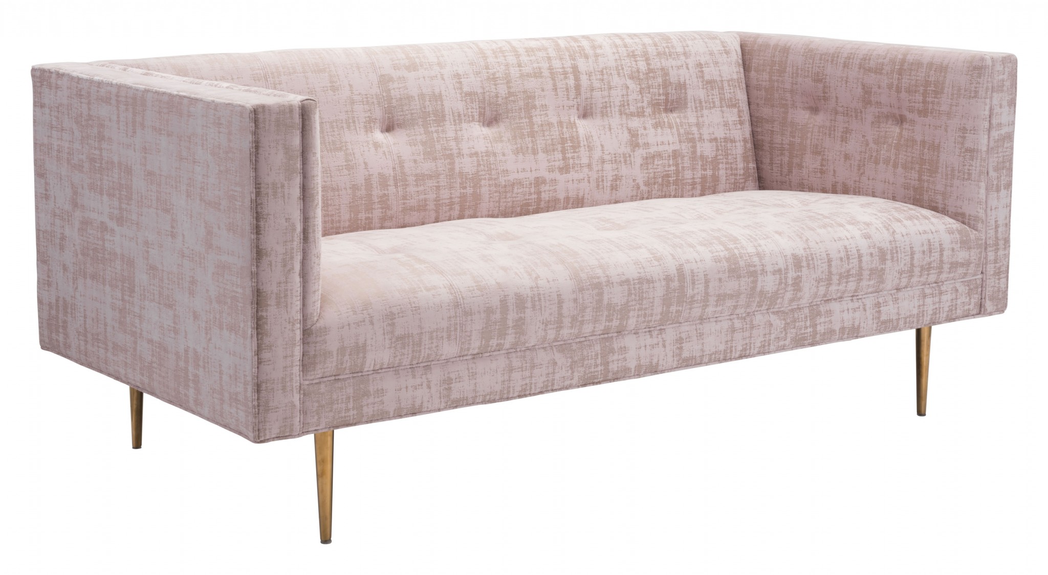 70.1" x 34.6" x 29.9" Pink Velvet, Stainless Steel, Pinewood, Plywood & MDF, Sofa