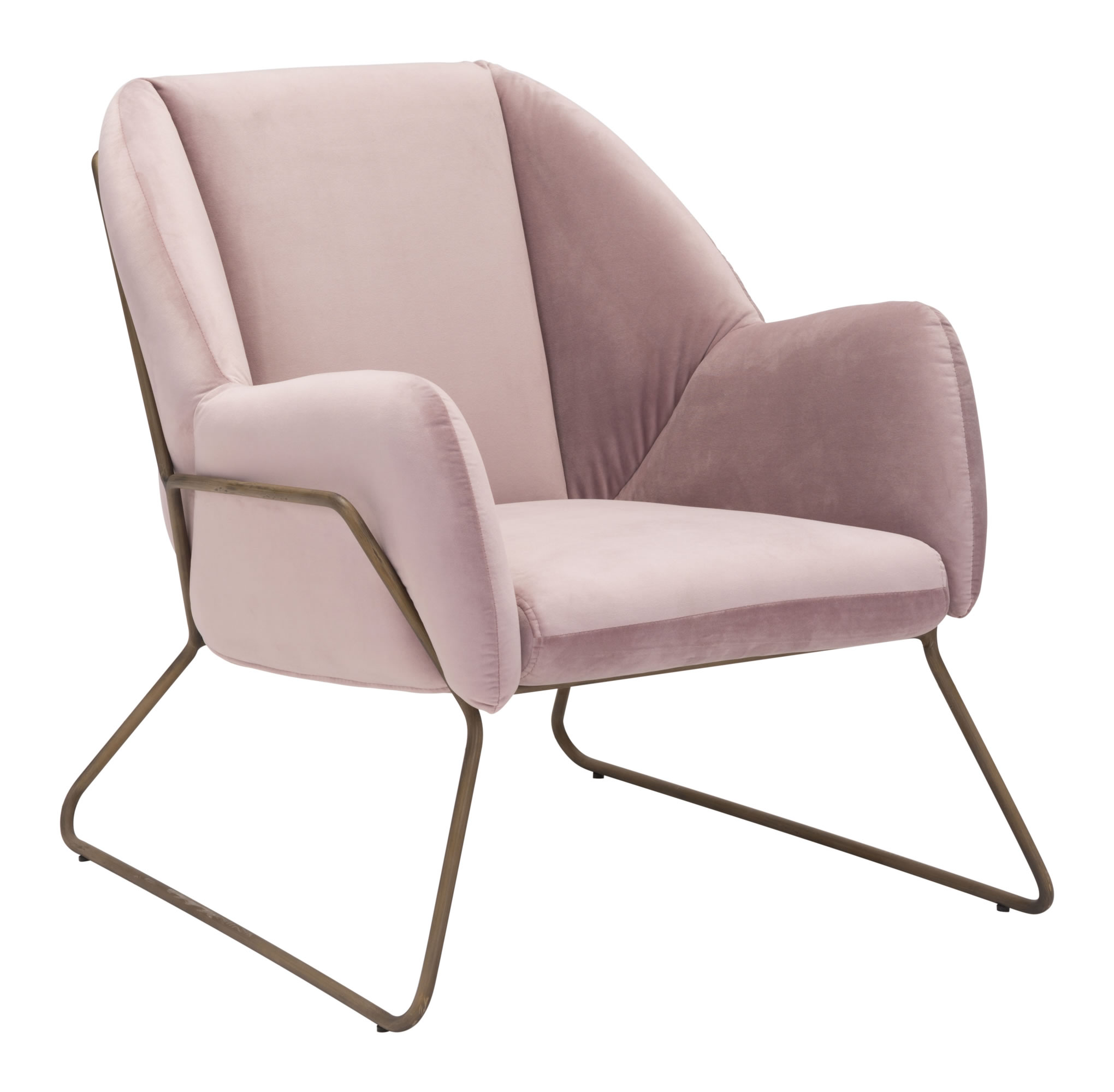 28" x 29.9" x 30.3" Pink Velvet, Painted Steel, Arm Chair