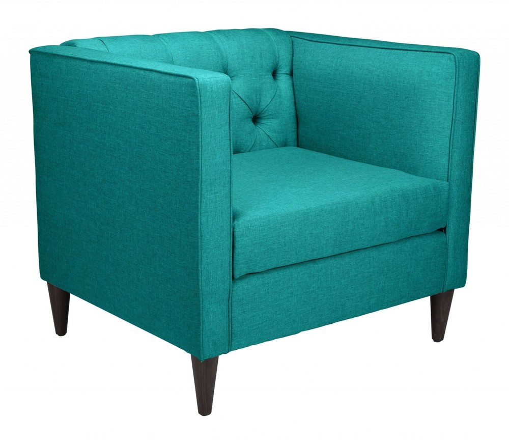 35" x 31.1" x 31.5" Teal, Polyester, Poplar Wood, Arm Chair