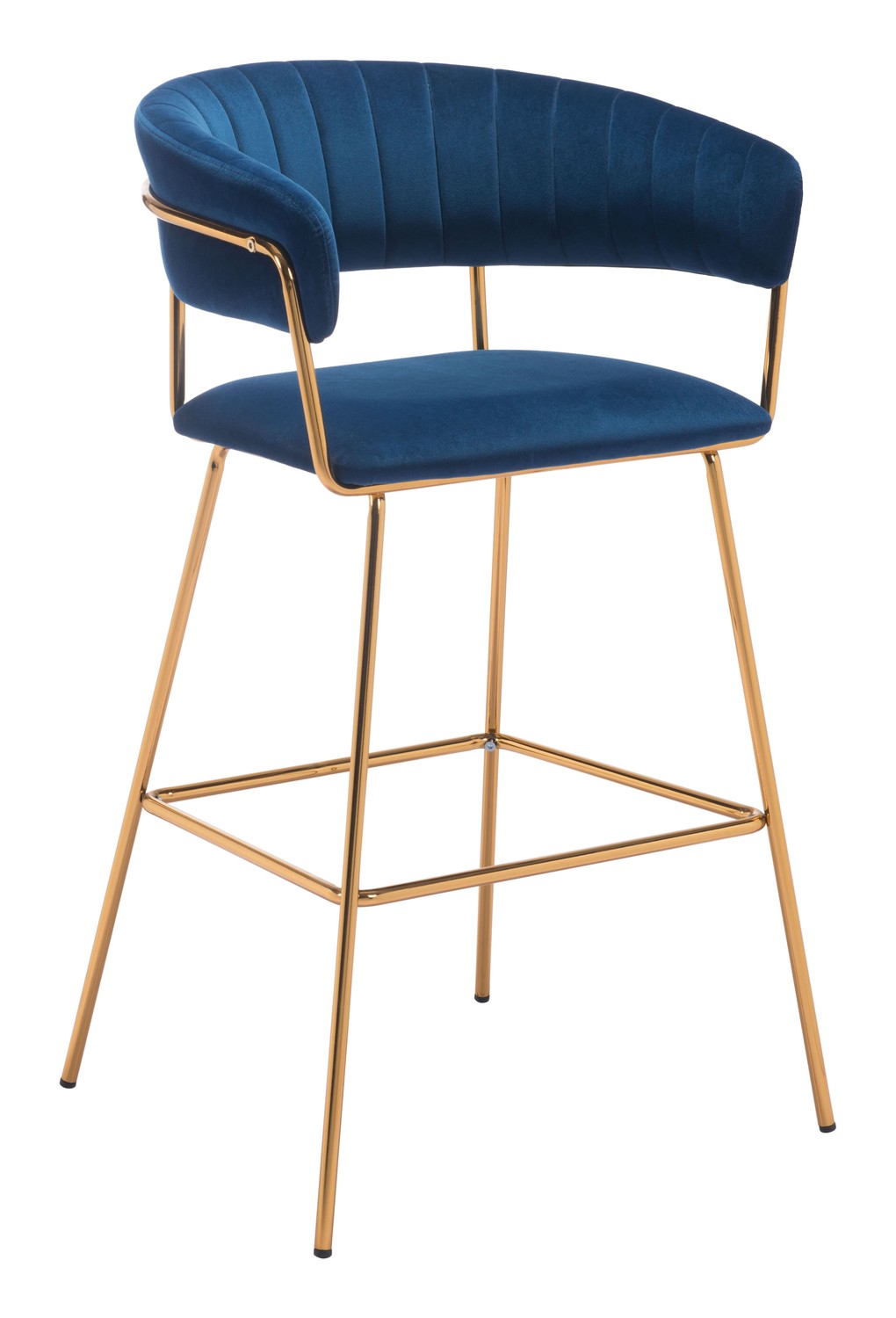 23" x 23" x 41" Dark Blue Velvet, Steel & Plywood, Bar Chair - Set of 2