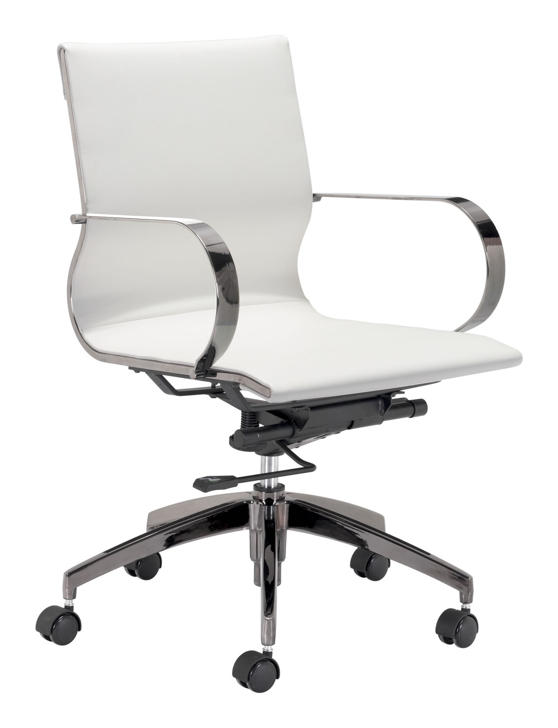 27" x 27" x 34.3" White Leatherette Stainless Steel Office Chair
