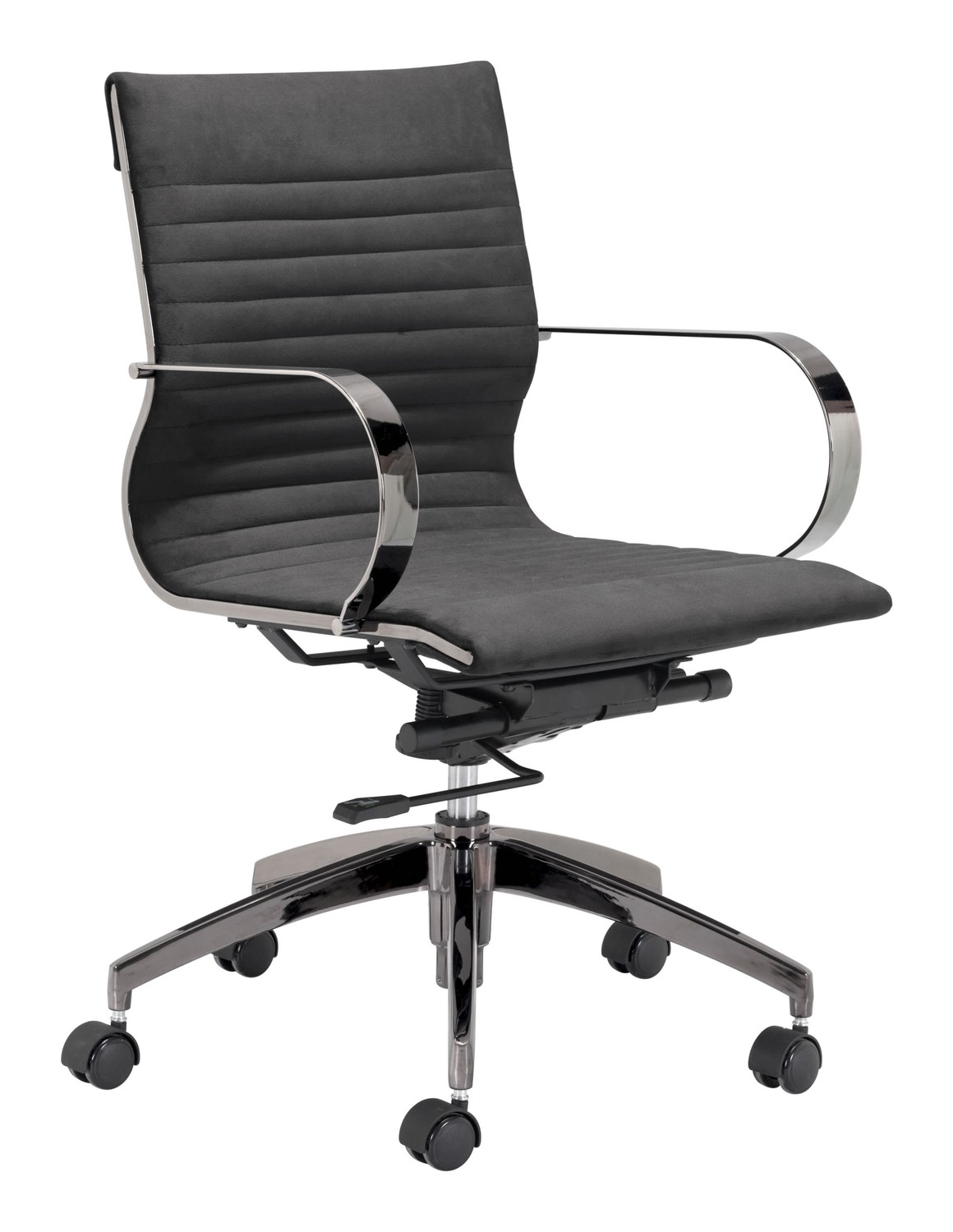 27" x 27" x 34.3" Black, Velvet, Stainless Steel, Office Chair